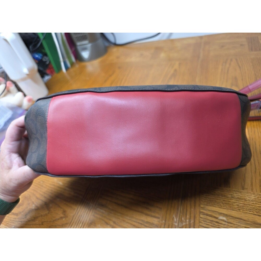 Coach F39527 Elle Hobo Shoulder Brown Signature Coated Canvas Red Leather - Picture 3 of 15